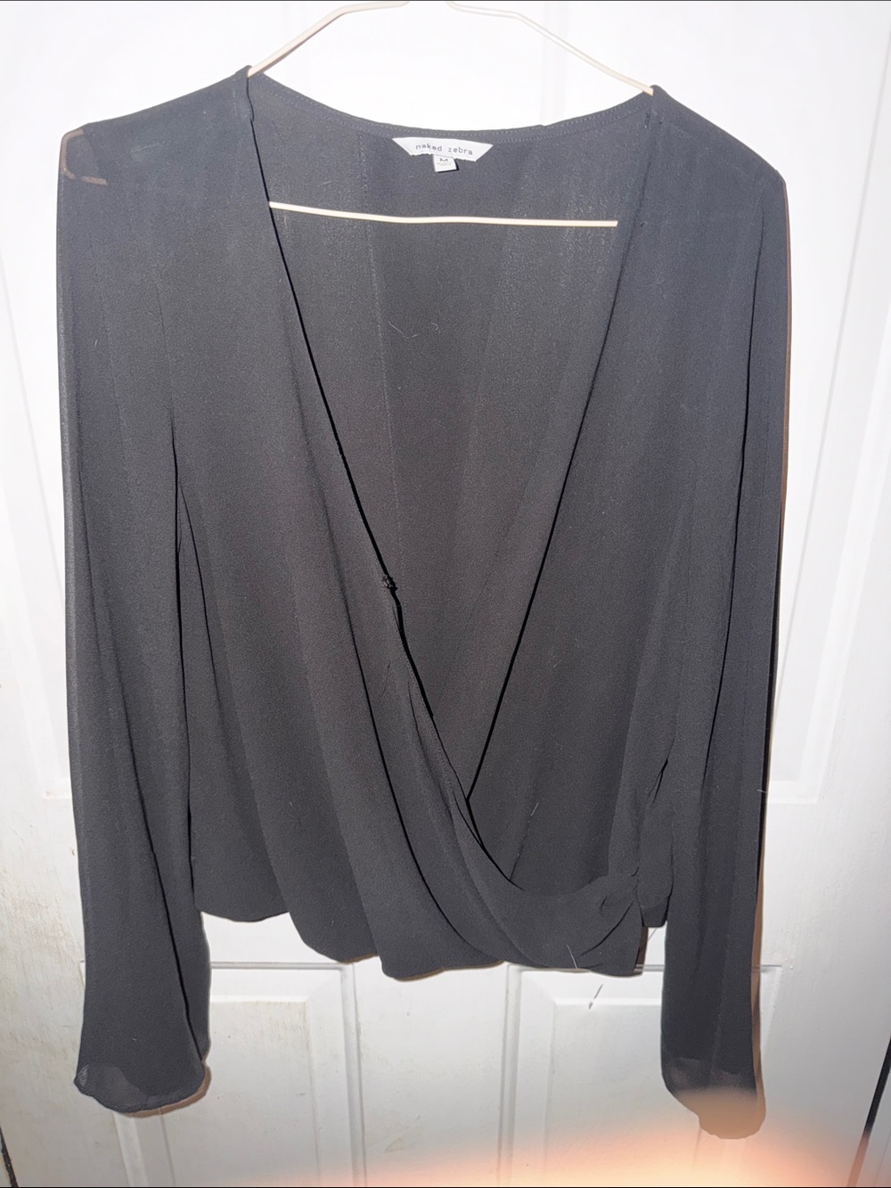 Aritzia Black Surplice Draped Long-Sleeve Blouse